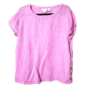 Cynthia Rowley Womens Large 100% Linen Top Boxy Pink‎ Short Sleeve Vacation Boho